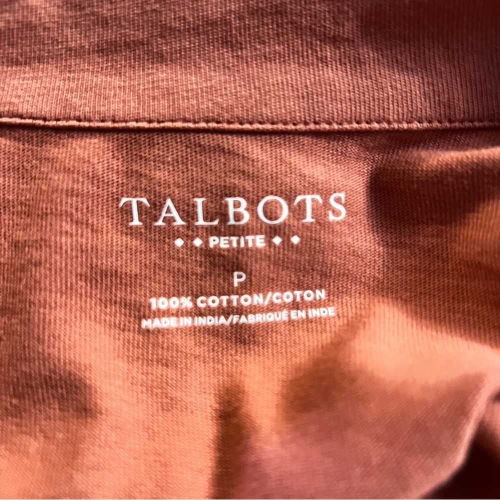 Talbots Red Long Sleeve Open V-Neck Jersey Knit Popover Henley Top Salmon-Size P - Picture 9 of 9
